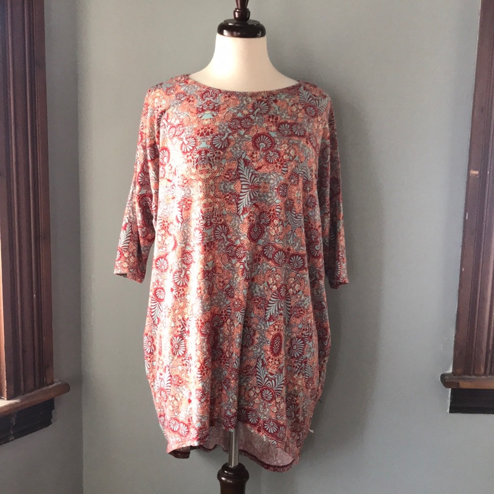 Lularoe Irma tunic fern, flower and mushroom print